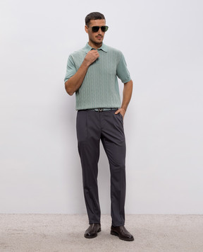 Stefano Ricci Green polo shirt with patterned silk K414014P13F26165