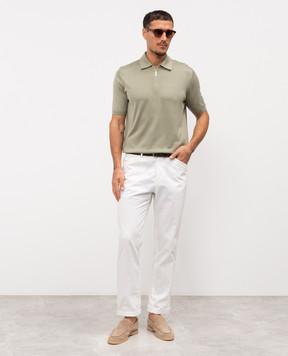 Stefano Ricci Khaki silk polo with embroidered monogram logo K616215P31F26101