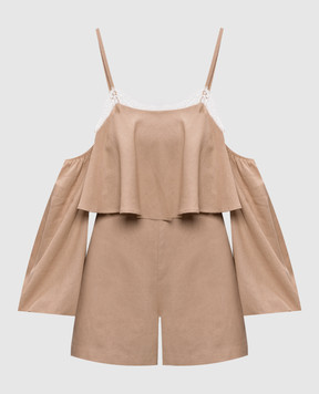 Twinset Beige linen jumpsuit with removable sleeves 261TF2100