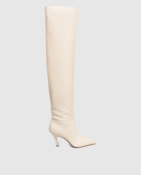 Amina Muaddi Jamie beige leather over the knee boots 15S365726JAM