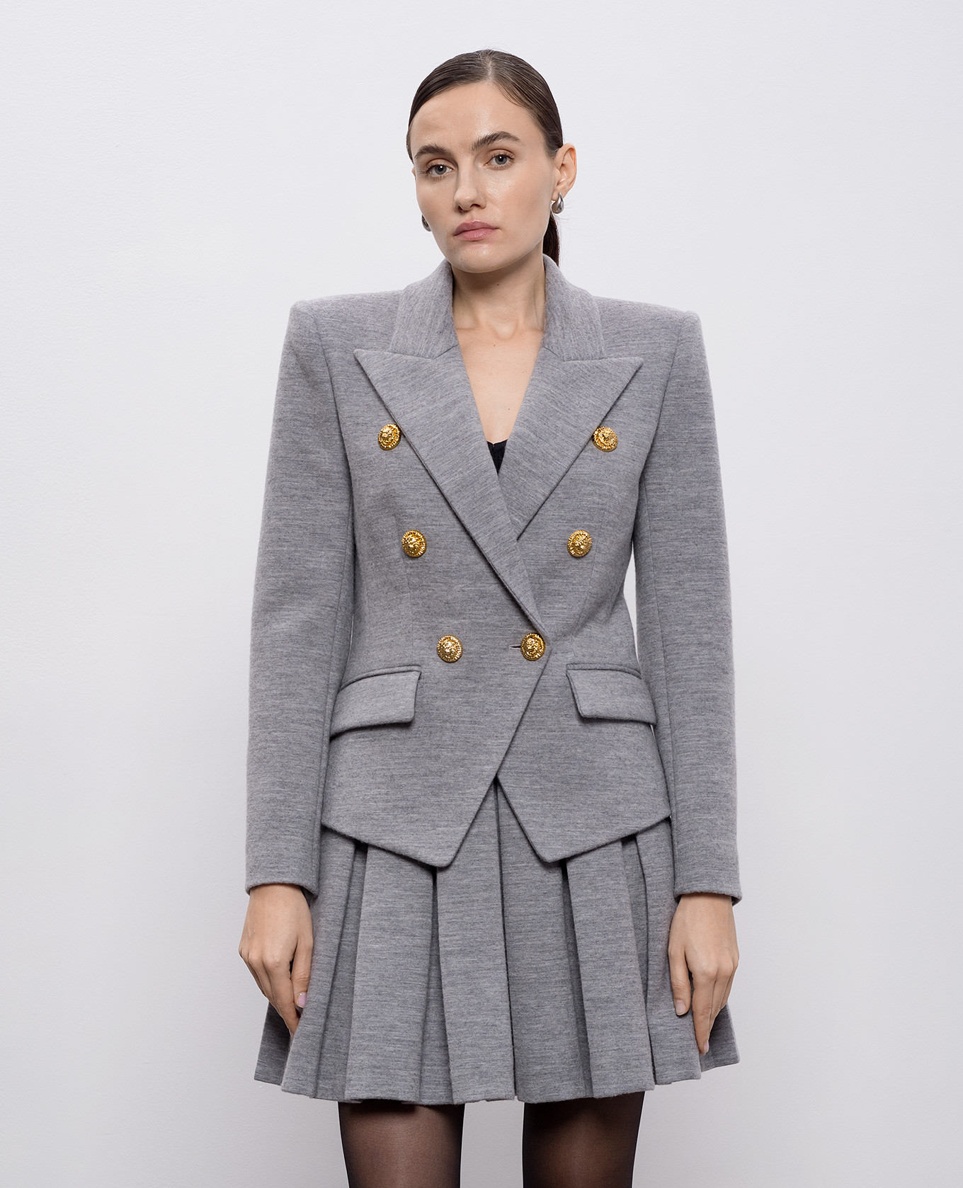 Gray double-breasted jacket with wool Balmain 3