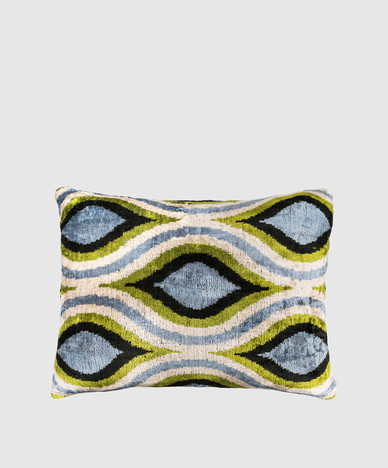 Blue printed silk decorative pillow