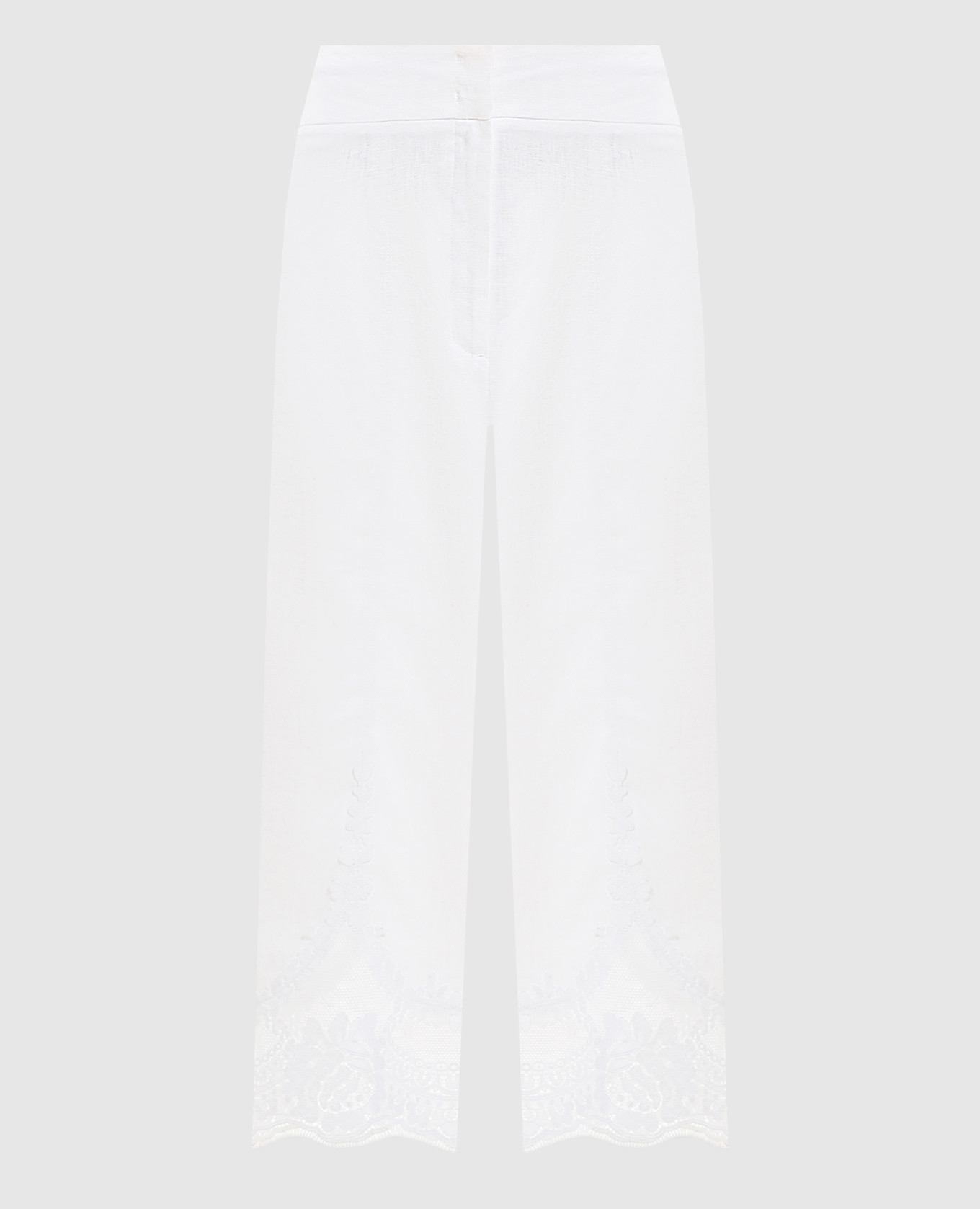 White linen pants with lace