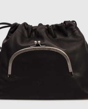 Y`S Yamamoto Black leather pouch bag with logo embossing YKI05711