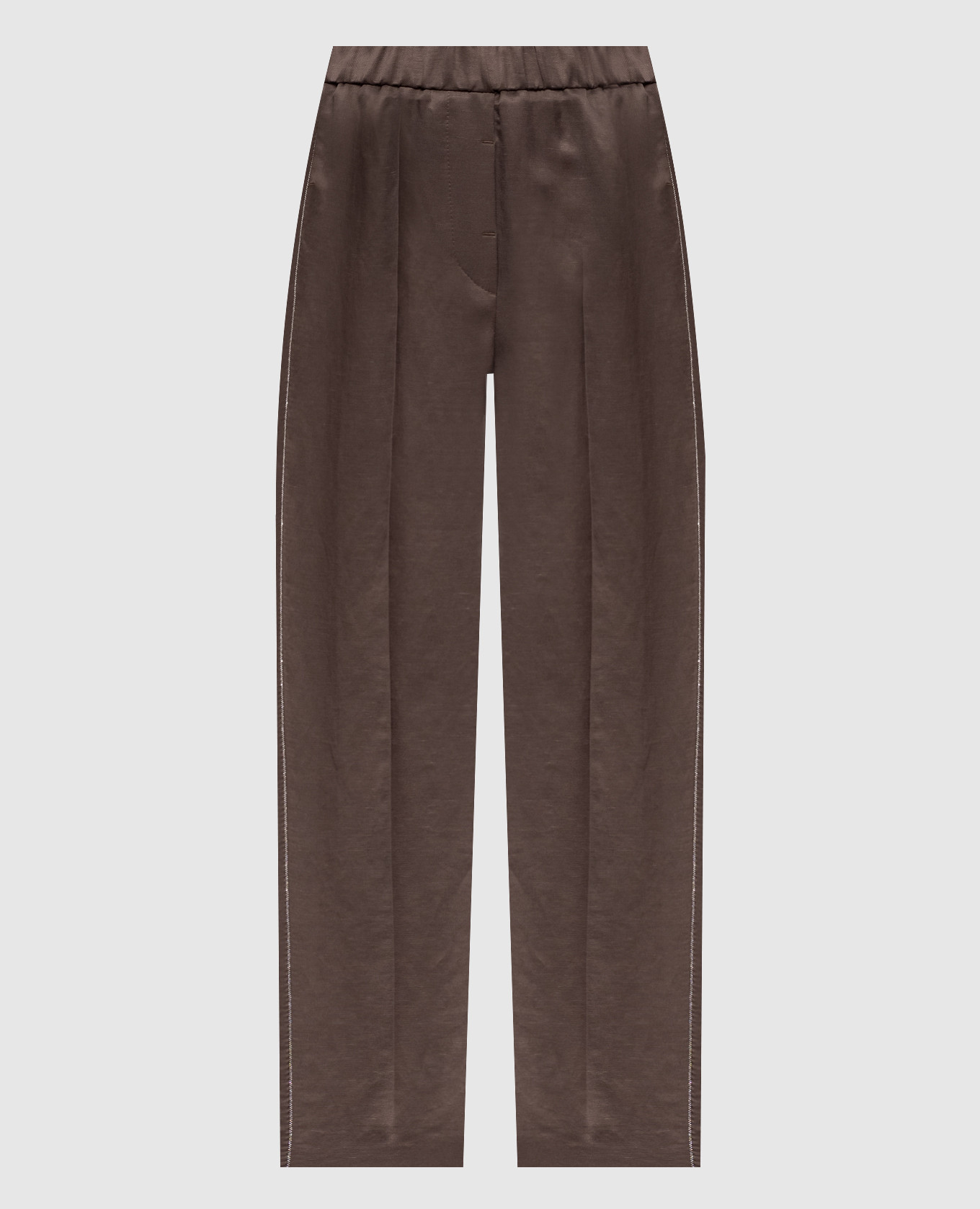 Brown linen pants with monil chain