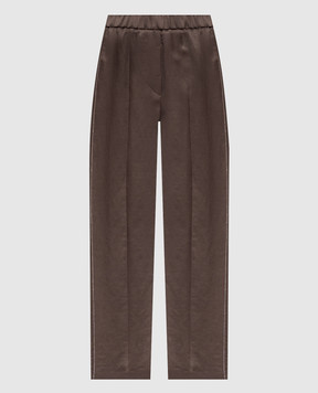 Peserico Brown linen pants with monil chain A0407201926