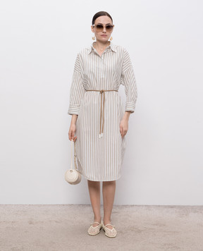 Peserico White striped shirt dress with chain S02151A02766