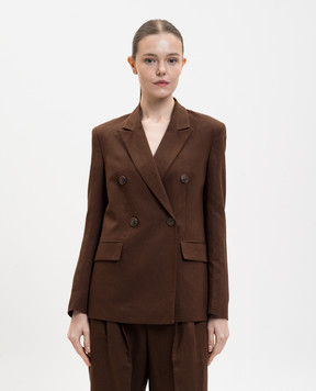 Twinset Brown double-breasted jacket with linen 261AP2323
