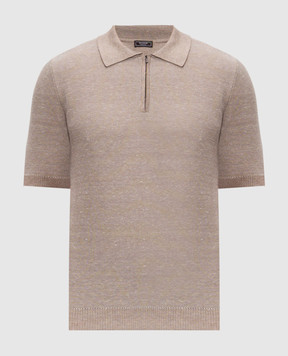 Peserico Brown polo shirt with patterned linen R59473F129108N