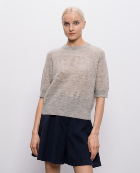 Brunello Cucinelli Gray openwork top with lurex wool MGG270500P