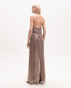 Brunello Cucinelli Brown sequined silk dress MF940AHQ31