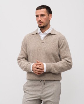 Pini Parma Beige wool and cashmere sweater POLORIBTAUPE