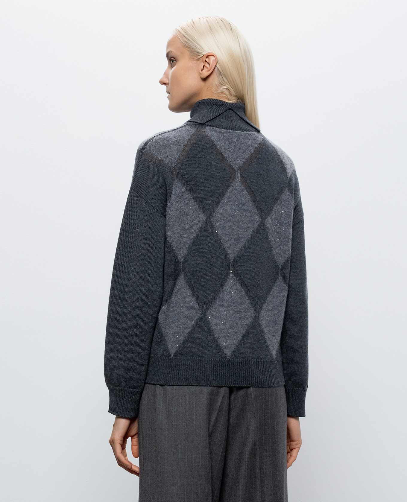 Gray wool sweater with geometric pattern Peserico 4