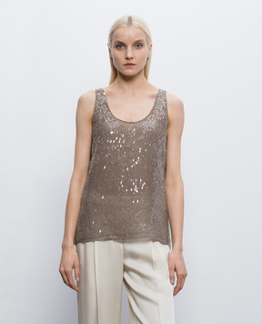 Brunello Cucinelli Brown silk top with sequins MF940HW310