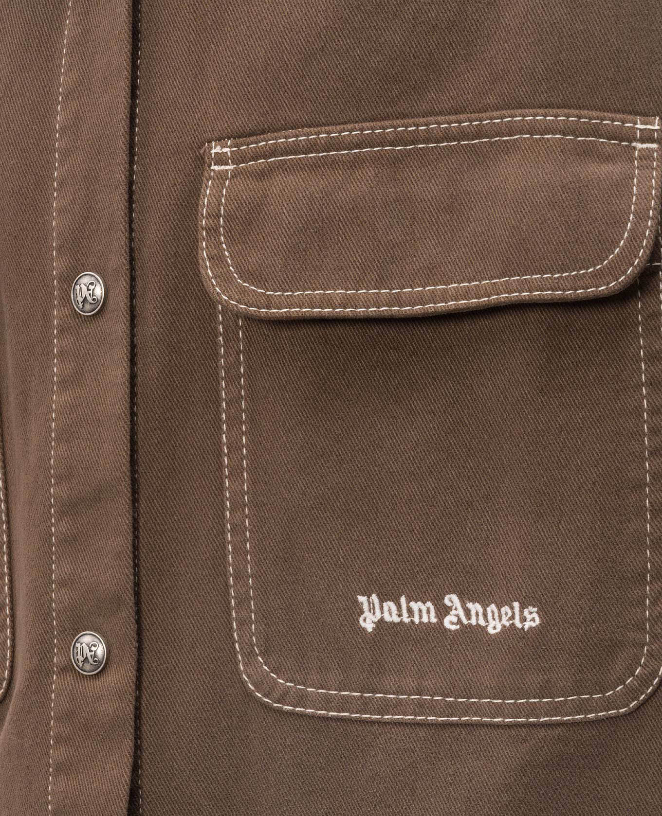 

Brown denim shirt with logo embroidery Palm Angels