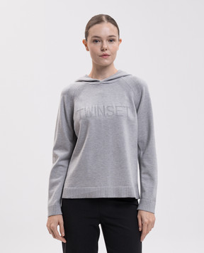 Twinset Grey hoodie with logo pattern 262LI3NCC