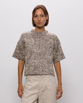 Brunello Cucinelli Beige top with sequined wool MRKR12200