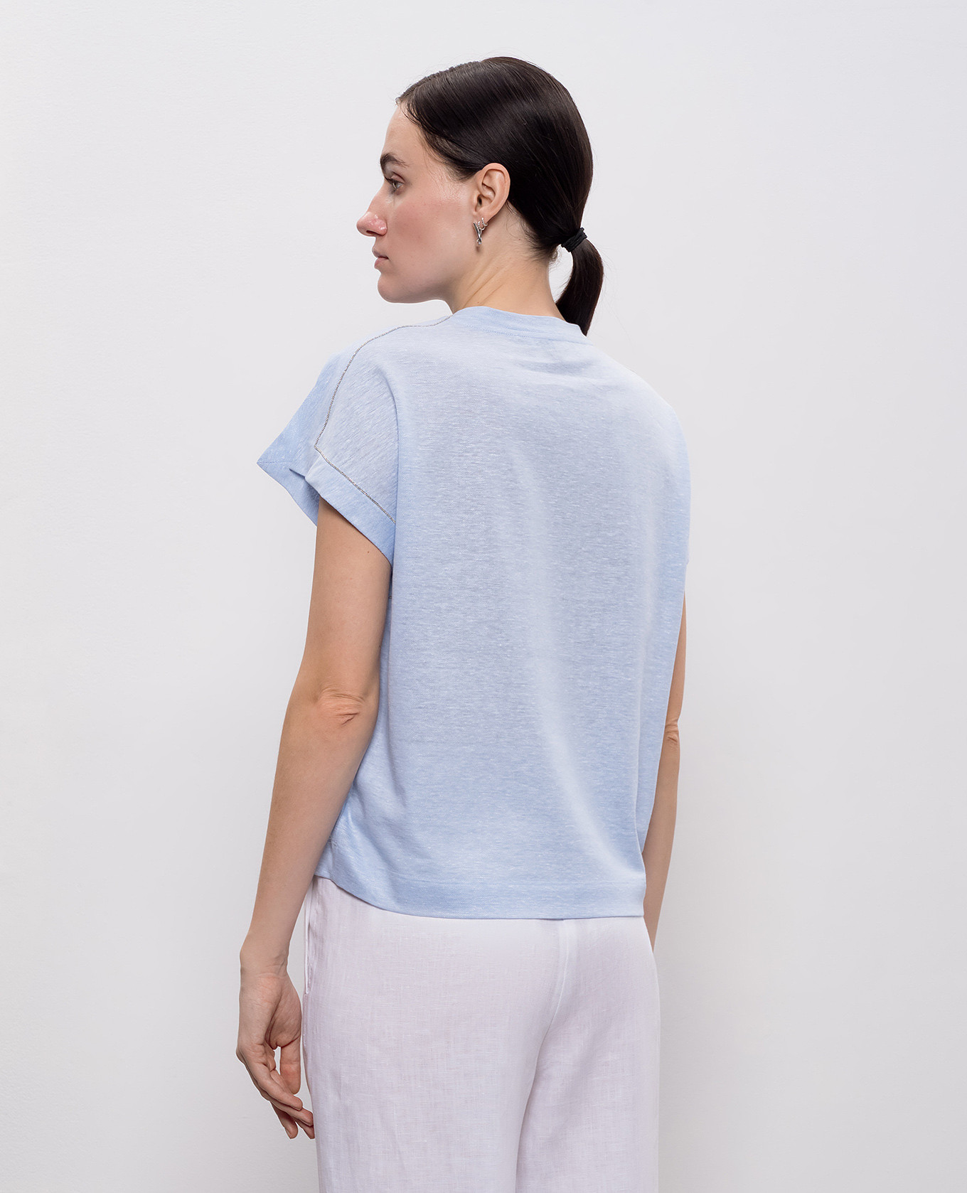 

Blue linen t-shirt with monil chain Peserico, Light blue