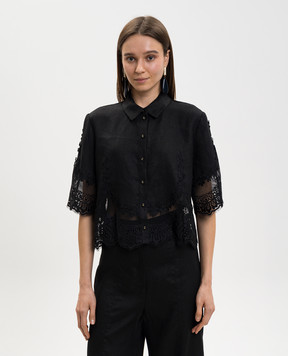 Twinset Black linen blouse with lace 261TT2181