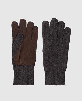 Brunello Cucinelli Gray cashmere and suede gloves M2292118