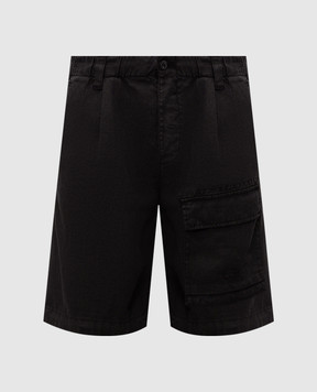 C.P. Company Black linen shorts with logo embroidery MBE250A110341O