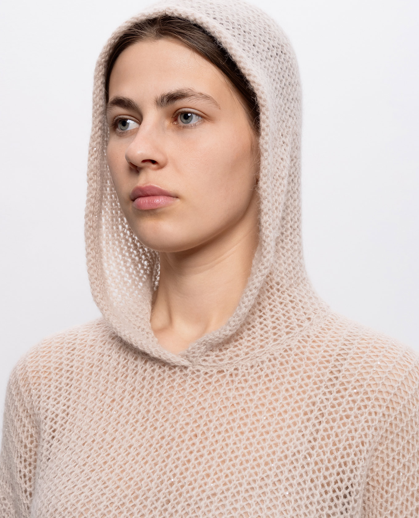 Beige openwork hoodie with sequins Peserico 5
