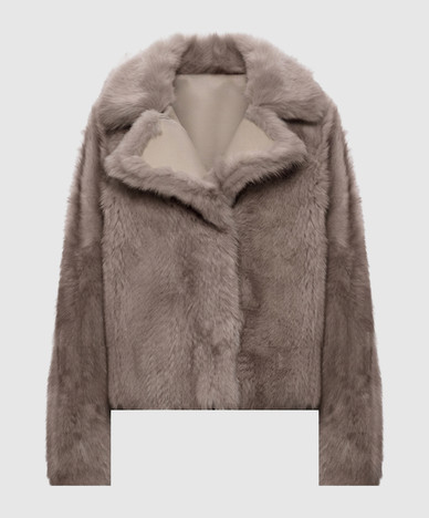 Beige double-sided cropped sheepskin coat