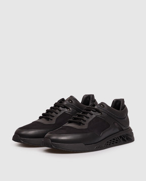 Stefano Ricci Black leather sneakers with textured logo UR78G6710WYSNMN