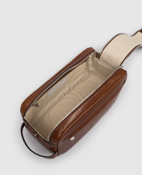 Brunello Cucinelli Brown leather toiletry bag with embossed logo MWSHBU334