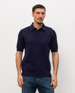 Dolce&Gabbana Blue silk polo shirt with woven DG logo pattern GXZ02TJBSO9
