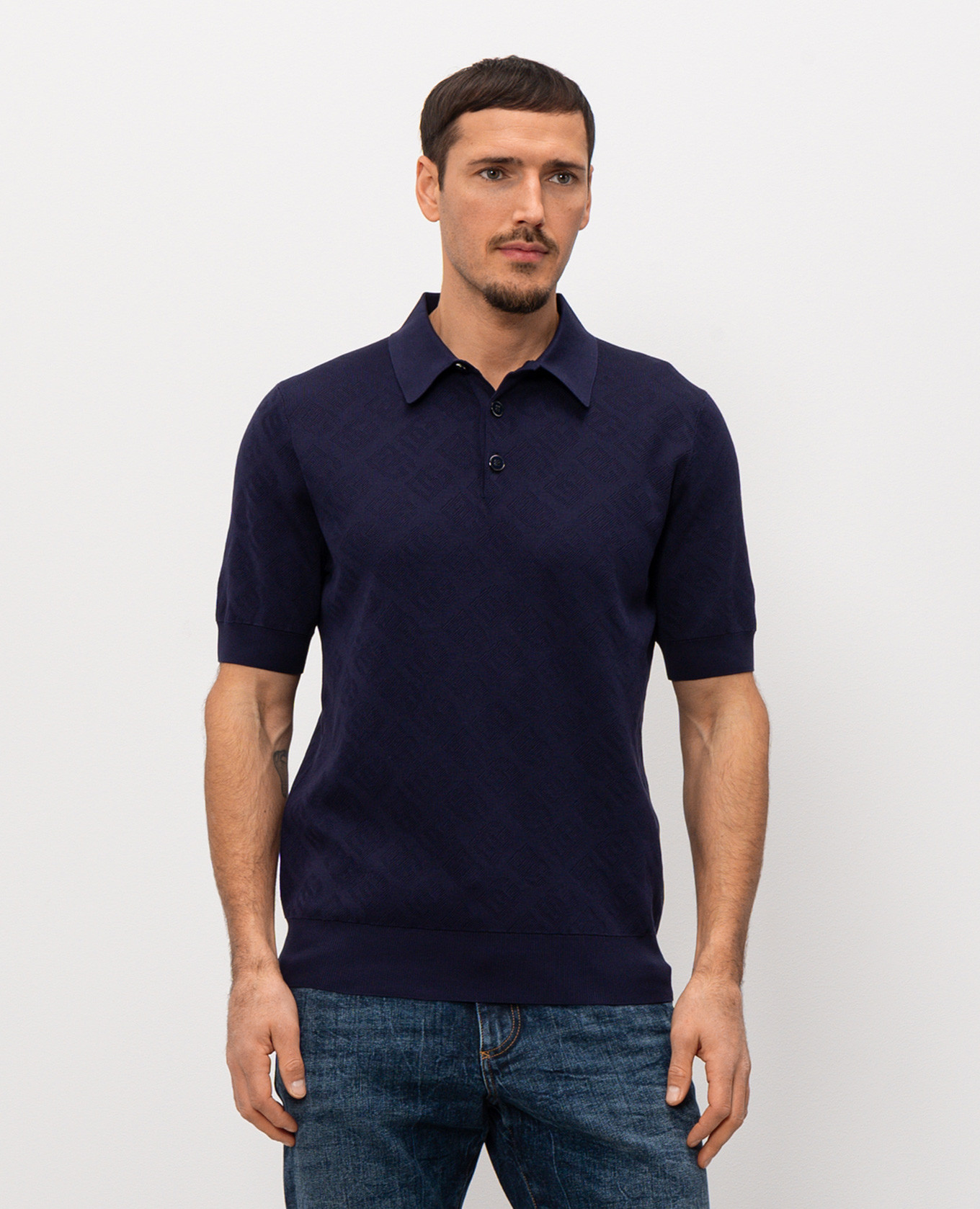 

Blue silk polo shirt with woven DG logo pattern Dolce&Gabbana