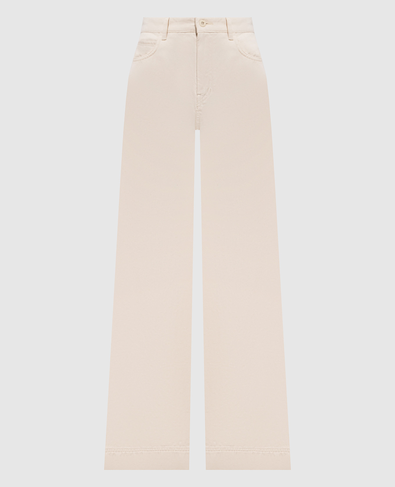 Ivory denim palazzos with logo patch