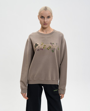 Off-White Brown Bookish Leaves Sweatshirt 2BA055S26FLE003
