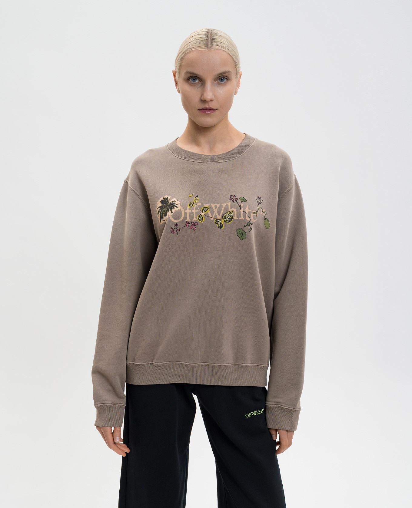 Brown Bookish Leaves Sweatshirt Off-White 3