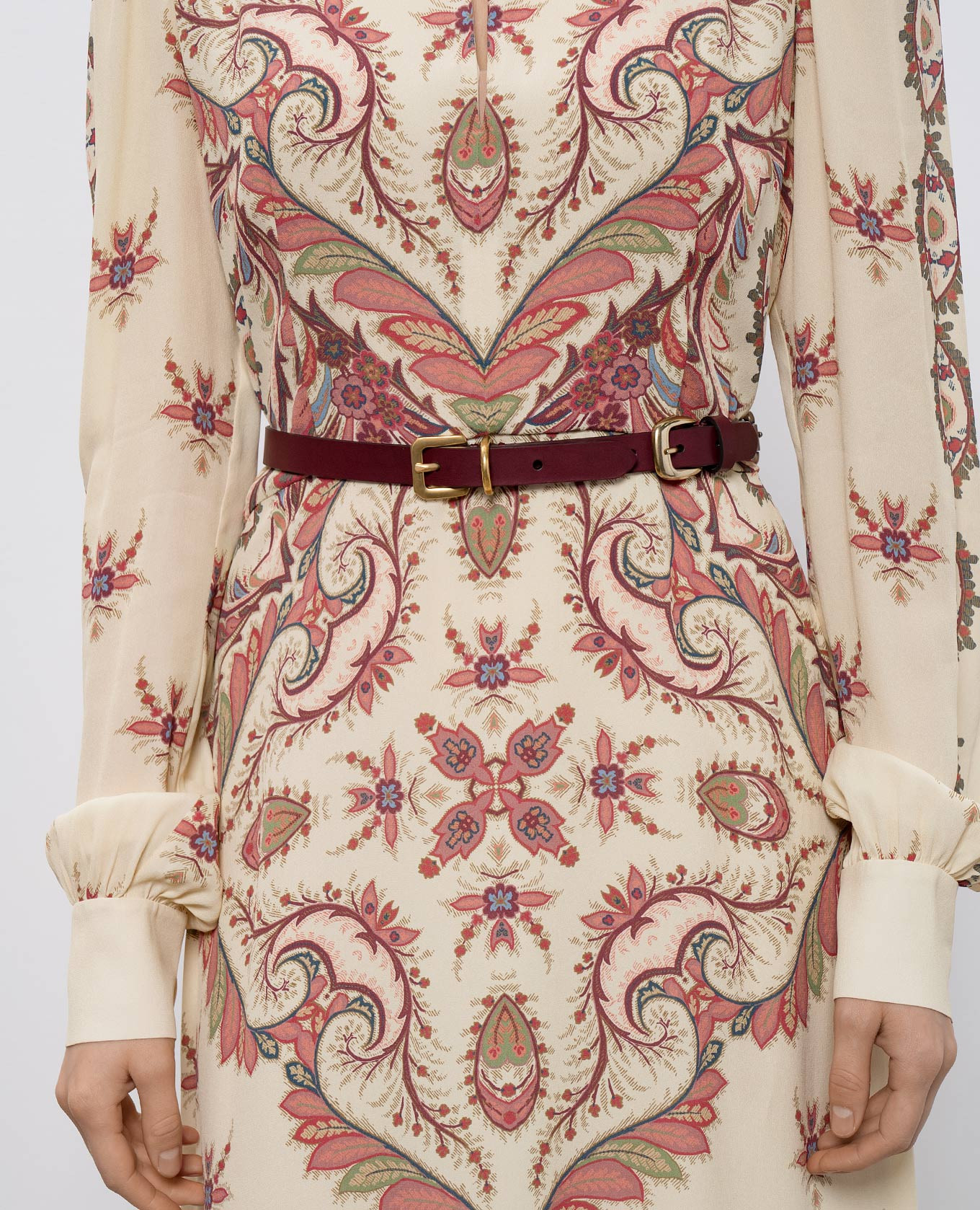 

Burgundy leather belt with three buckles Etro