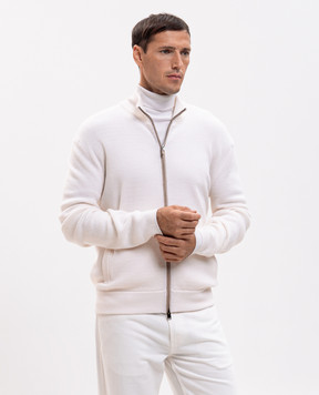 Canali Ivory wool and cashmere cardigan MK02547C1238