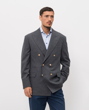 Brunello Cucinelli Gray double-breasted jacket with wool and linen MP4998BPCG