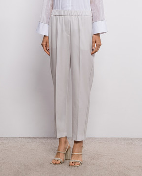 Peserico Gray wool pants with monil chain A0457203472
