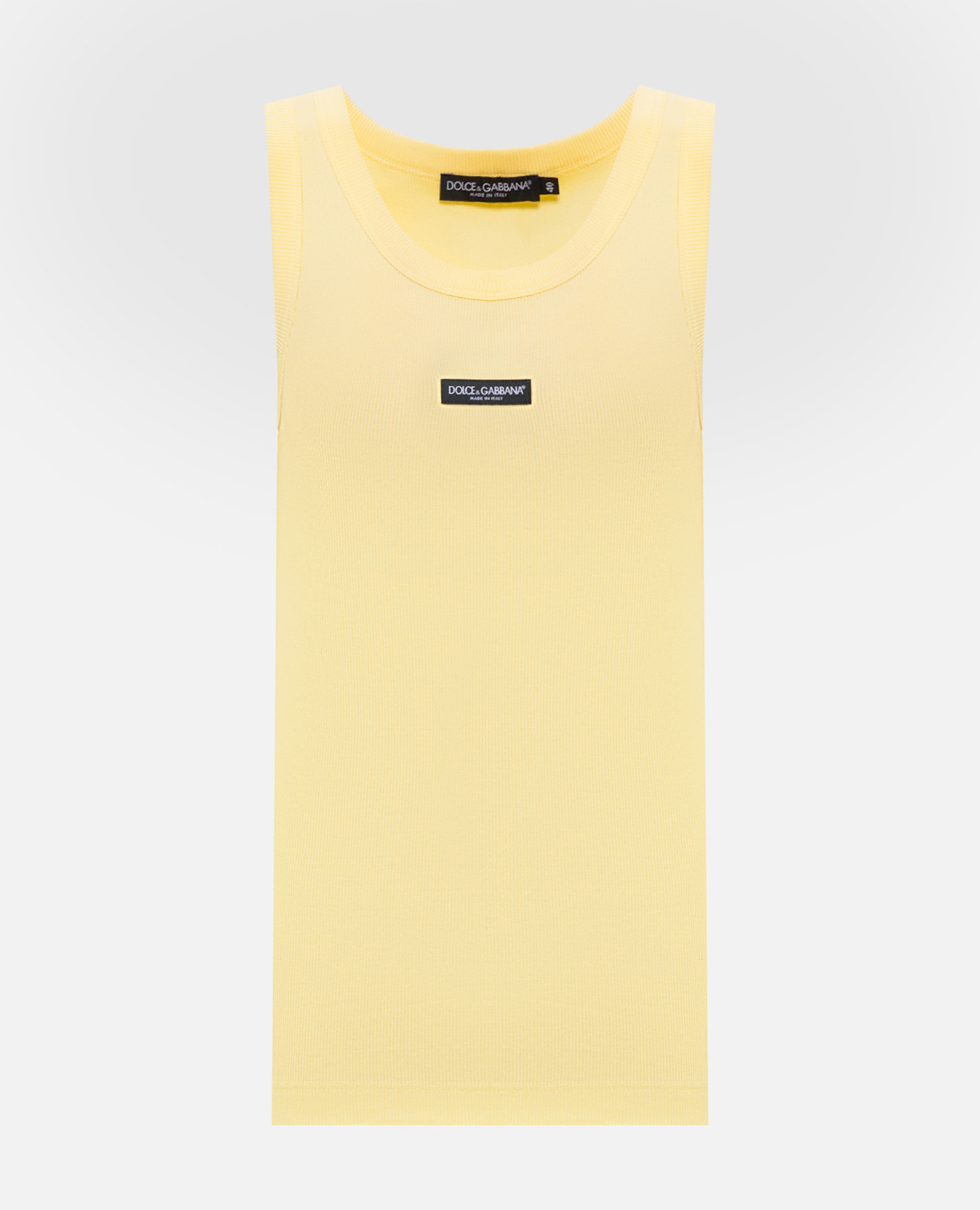 Yellow ribbed T-shirt with logo patch