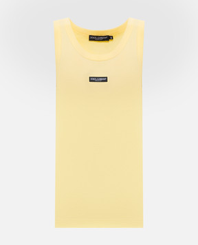 Dolce&Gabbana Yellow ribbed T-shirt with logo patch F8W62TFU7AV