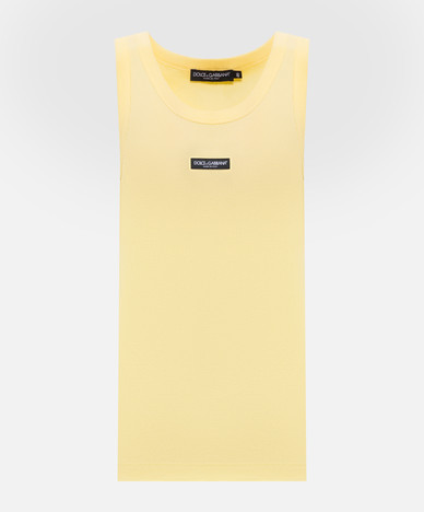 Geel geribbeld T-shirt met logopatch