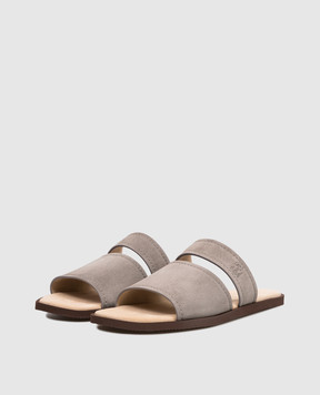Brunello Cucinelli Grey suede flip-flops with emblem MPUSOLY347