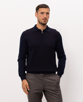 Stefano Ricci Blue wool, silk and cashmere polo shirt with a pattern KE08021P30E26371
