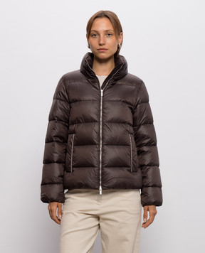 Peserico Brown quilted down jacket with monil chain A2412702200