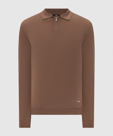 Brown wool polo shirt with pattern