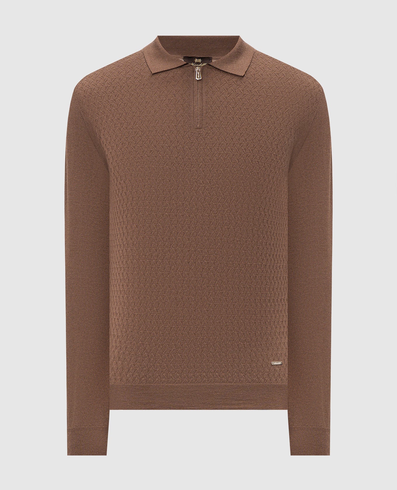 Brown wool polo shirt with pattern