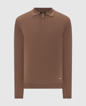 Enrico Mandelli Brown wool polo shirt with pattern 4K055A6210