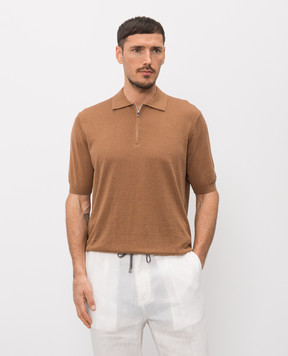 Cashmere&Whiskey Brown linen and silk polo shirt MU9892314520R