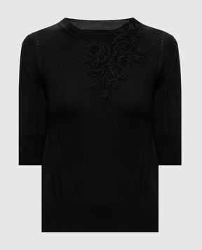 Ermanno Scervino Life Black wool jumper with short sleeves D494L503APLYY
