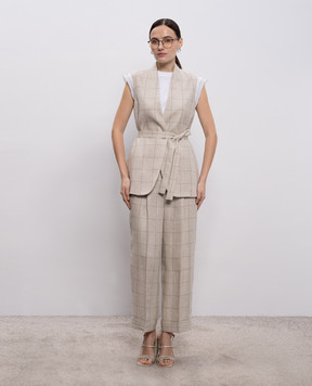 Peserico Gray linen check vest A03030A02638